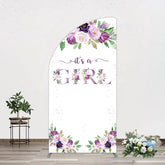 Lofaris Floral Purple Series Girl Baby Shower Half Moon Arch Backdrop